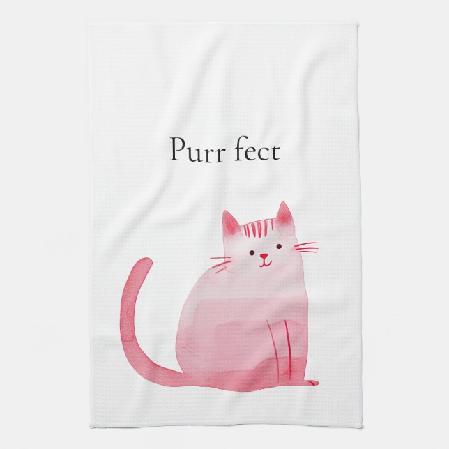 Pink Purrfect Cat  Kitchen Towel (Vertical)