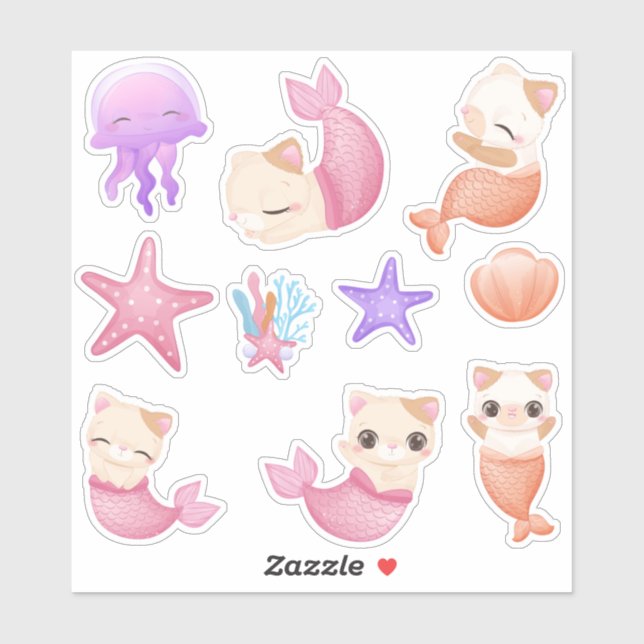 Pink purrmaid cat mermaid girl  sticker (Sheet)