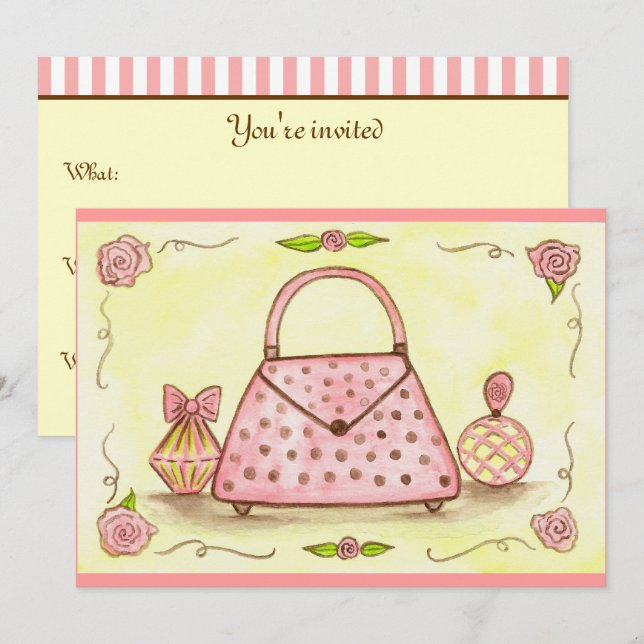 Pink Purse Birthday Shower Party Invitations (Front/Back)