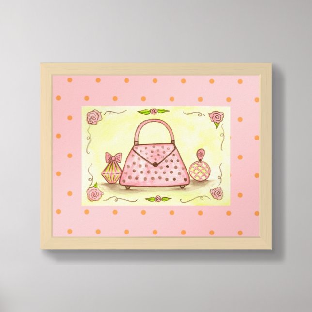  Pink Purse Perfume Framed Wall Art Print (Framed Front)