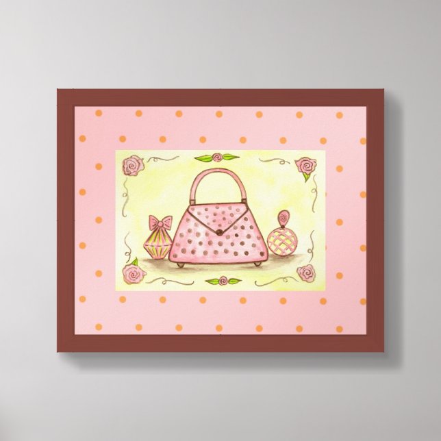  Pink Purse Perfume Framed Wall Art Print (Framed Front)