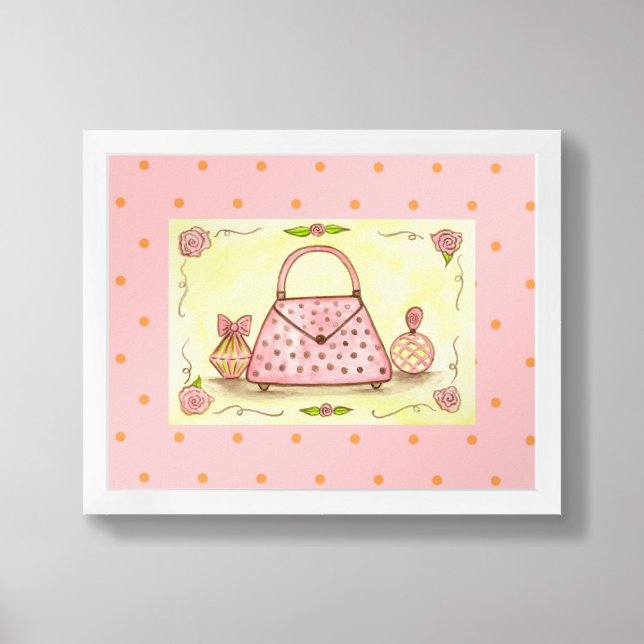  Pink Purse Perfume Framed Wall Art Print (Framed Front)