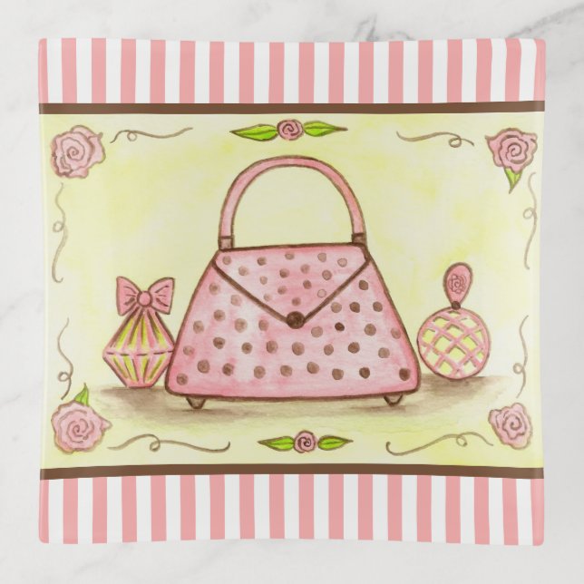 Pink Purse Perfume Vanity Trinket Tray (Front)