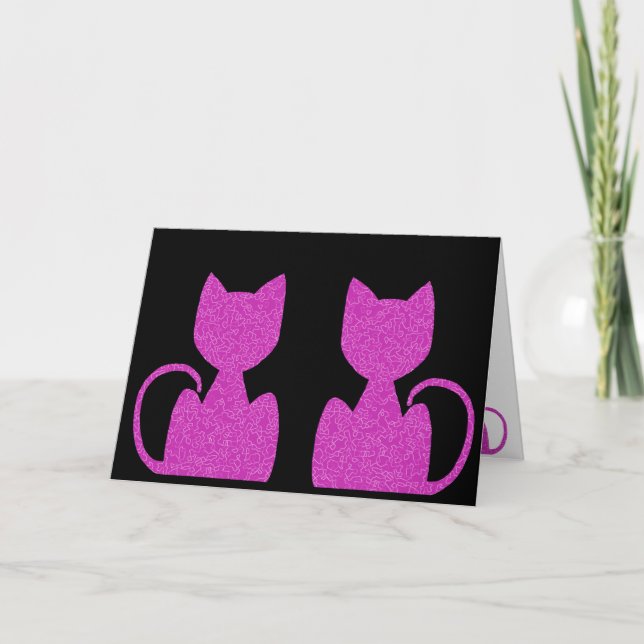 Pink Puzzled Cat Greeting Cards (Front)