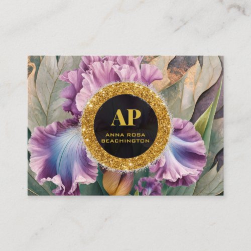  Pink QR AP10 IRIS Flowers Gold Business Card