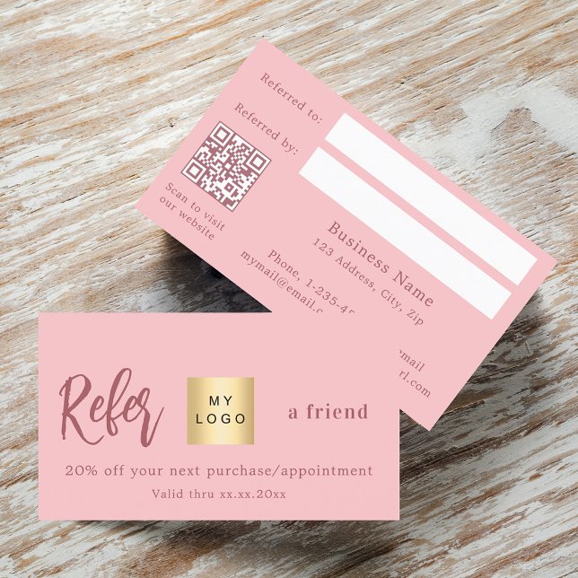Pink qr code business logo referral card (Creator Uploaded)