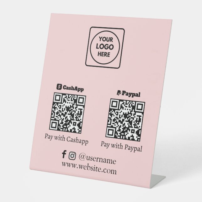 Pink QR Code | Cash App PayPal Scan to Pay Logo Pedestal Sign (Front)