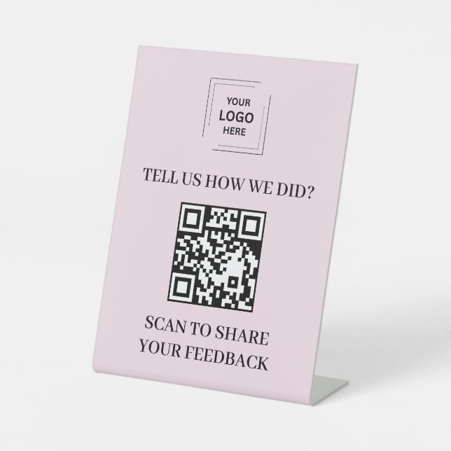 Pink QR Code Customer Feedback Pedestal Style Sign (Front)