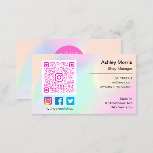  Pink QR Code Logo Social Media Online Blue Business Card