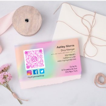 Pink Qr Code Logo Social Media Online Pastels Business Card by luxury_luxury at Zazzle