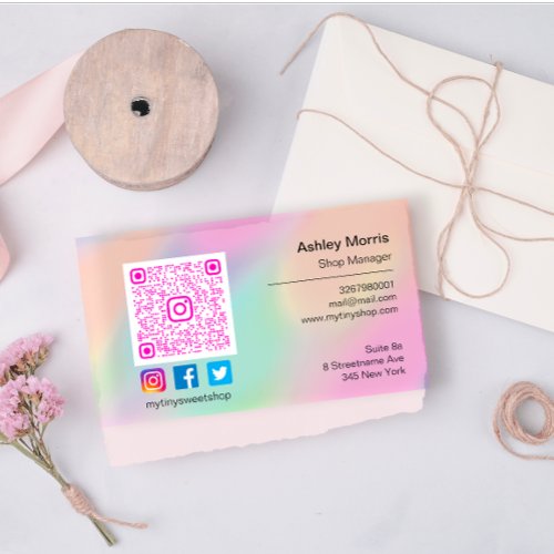  Pink QR Code Logo Social Media Online Pastels Business Card