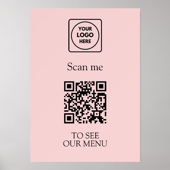 Pink QR Code Menu | Custom Modern Contactless Logo Holder (Front)