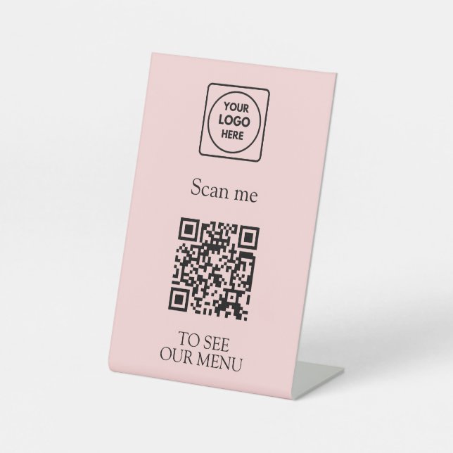 Pink QR Code Menu | Modern Contactless Logo  Pedestal Sign (Front)