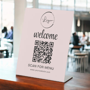 Pink QR Code Menu Text Modern Business Pedestal Sign