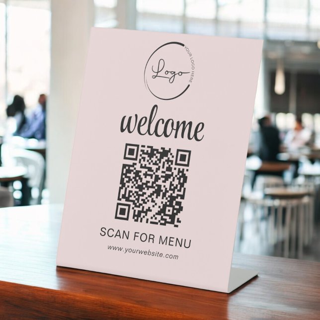 Pink QR Code Menu Text Modern Business Pedestal Sign (Creator Uploaded)