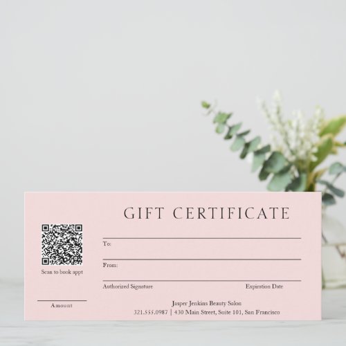 Pink QR Code Modern Business Gift Certificate