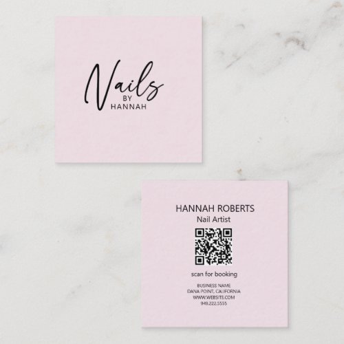 Pink QR Code Nail Artist Modern Typography Square Business Card
