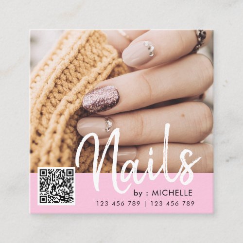 Pink QR code nails photo business cards