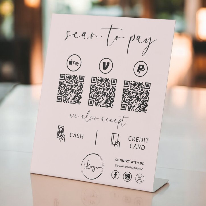 Pink QR Code Payment Scan To Pay Business Logo Pedestal Sign