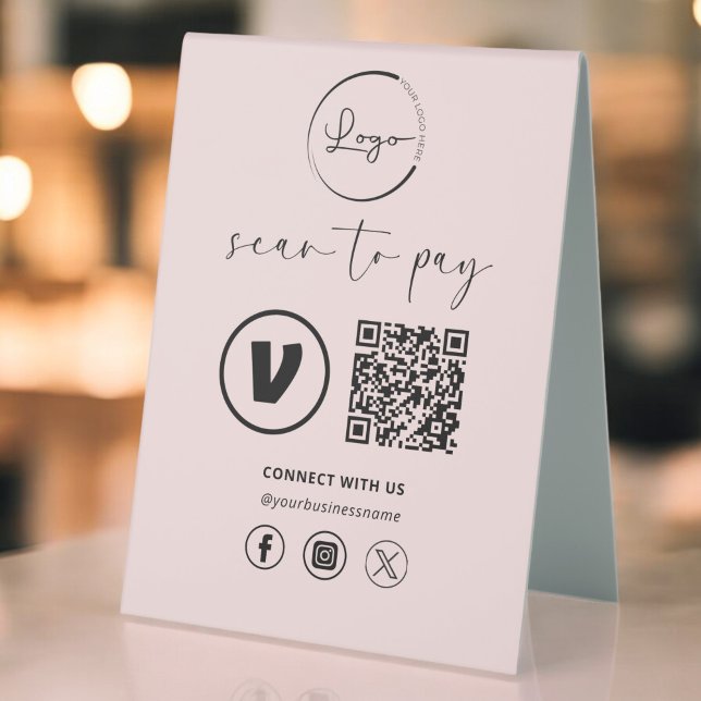 Pink QR Code Payment - Scan to Pay Business Logo Table Tent (Creator Uploaded)