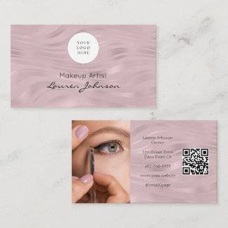 Pink QR Code Photo Makeup  Business Card