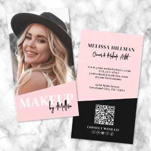 Pink QR Code Photo Makeup Vertical Business Card
