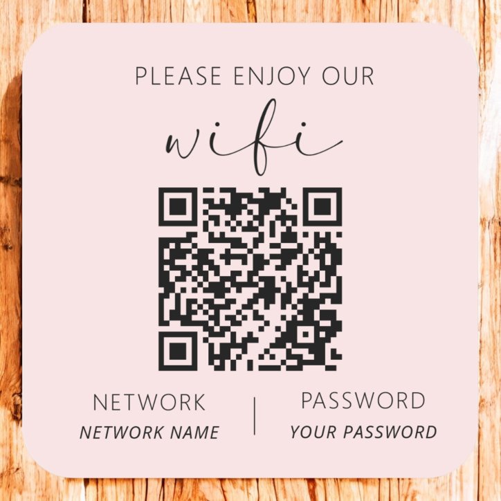 Pink QR Code Please Enjoy Our Wi-Fi Square Sticker