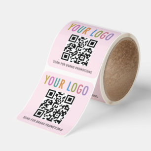 Pink QR Code Roll of Stickers Company Logo Square