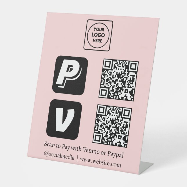 Pink QR Code | Scan-to-Pay Venmo PayPal Logo Pedestal Sign (Front)