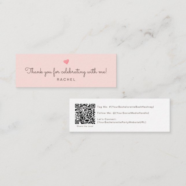 pink qr code social media bachelorette card (Front/Back)