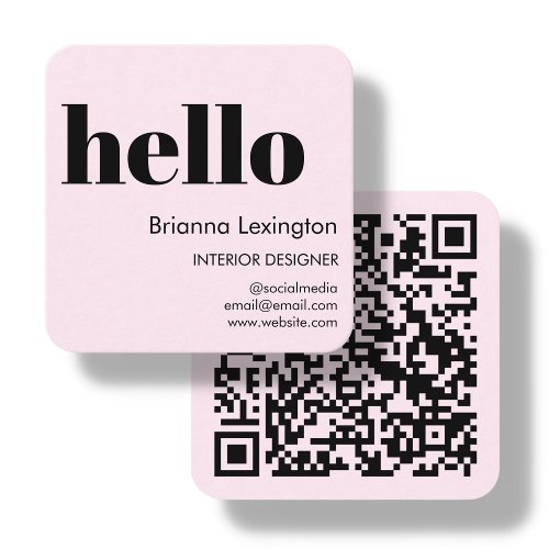 Pink  QR Code Social Media  Hello Square Business Card