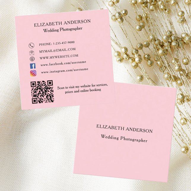 Pink QR code social media Square Business Card (Creator Uploaded)