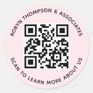 Pink QR Code Stickers Round Business Name Labels