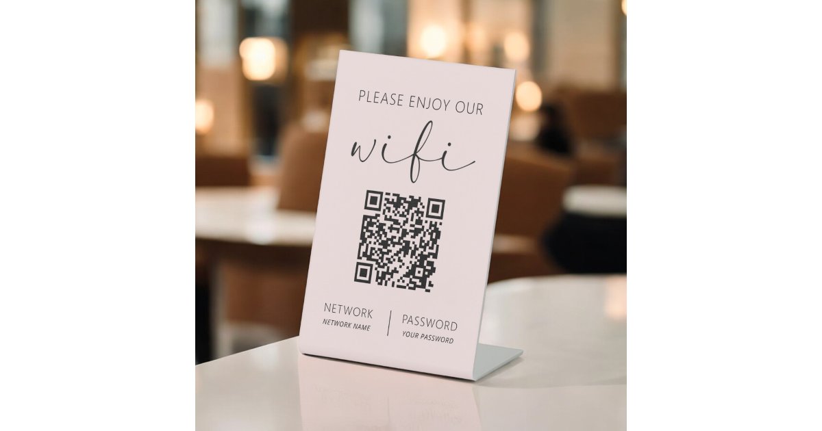 Pink QR Code White Please Enjoy Our Wifi Pedestal Sign | Zazzle