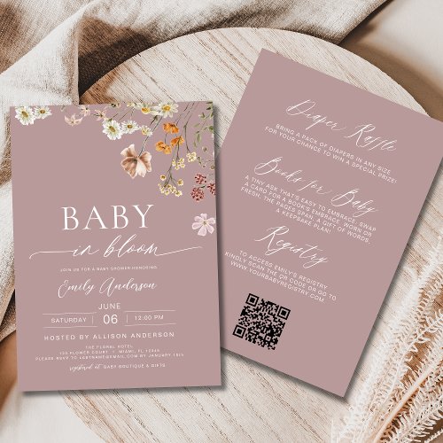 Wildflower Pink Floral or wildflower baby shower invitation