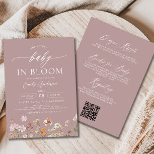 Pink QR Code Wildflower Baby in Bloom Baby Shower Invitation