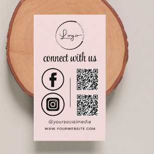 Pink QR Connect With Us Business Logo Social Media Business Card
