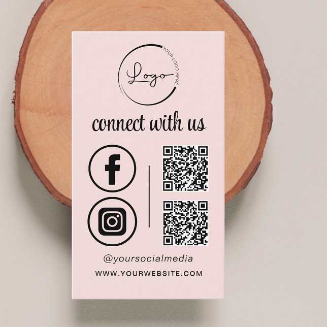 Pink QR Connect With Us Business Logo Social Media Business Card (Creator Uploaded)