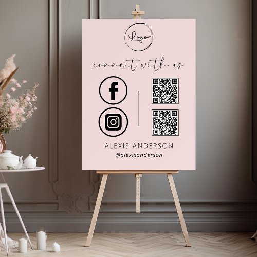 Pink QR Connect With Us Business Logo Social Media Foam Board