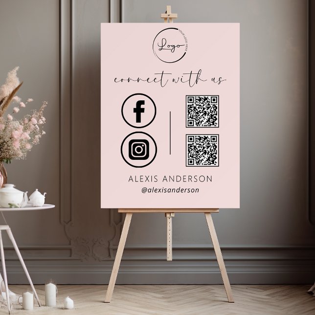 Pink QR Connect With Us Business Logo Social Media Foam Board (Creator Uploaded)