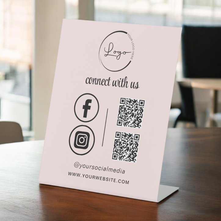 Pink QR Connect With Us Business Logo Social Media Pedestal Sign