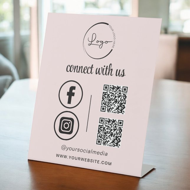 Pink QR Connect With Us Business Logo Social Media Pedestal Sign (Creator Uploaded)