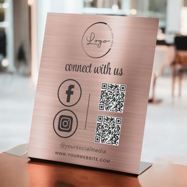 Pink QR Connect With Us Business Logo Social Media Pedestal Sign (Creator Uploaded)