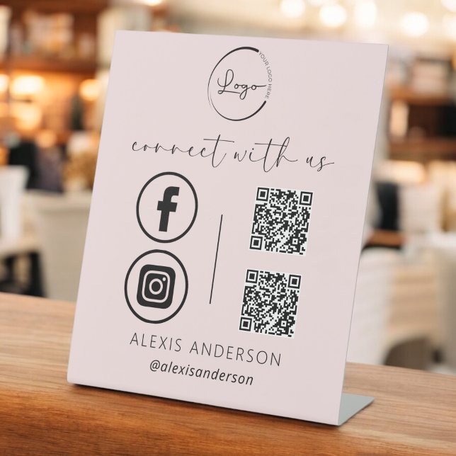 Pink QR Connect With Us Business Logo Social Media Pedestal Sign (Creator Uploaded)