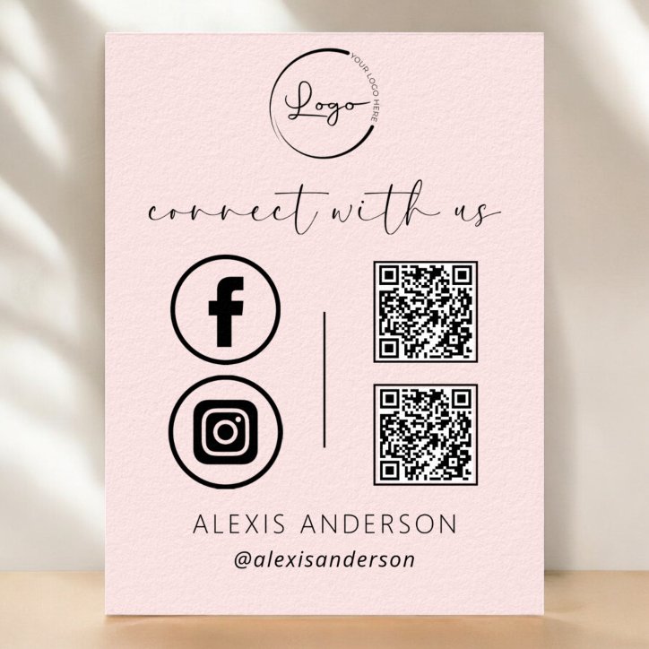 Pink QR Connect With Us Business Logo Social Media Poster
