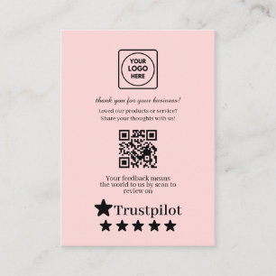 Pink QR Trustpilot Business Review Link Enclosure Card