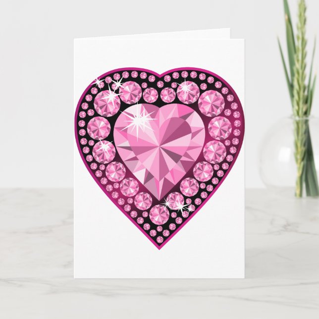 Pink Quartz Gem Heart Holiday Card (Front)
