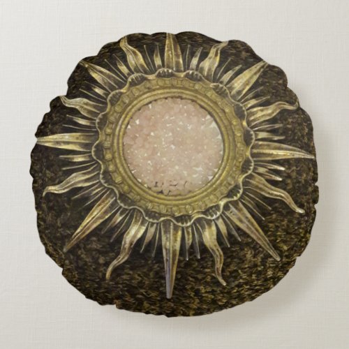 Pink Quartz Golden Sun Round Pillow