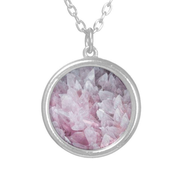 Pink Quartz Mind Body Spirit Energy Silver Plated Necklace (Front)