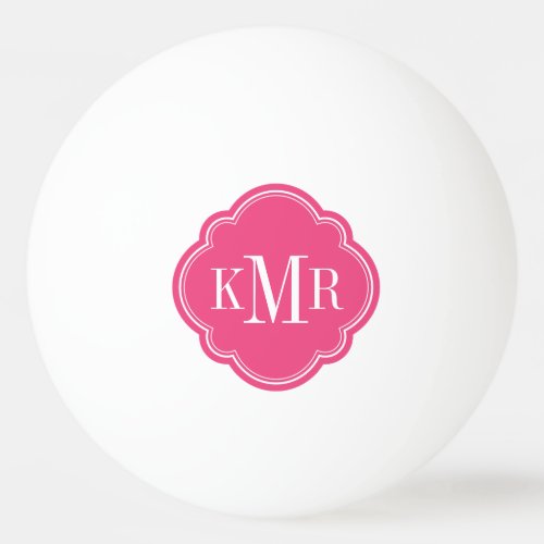 Pink Quatrefoil 3 Letter Monogram Ping Pong Ball